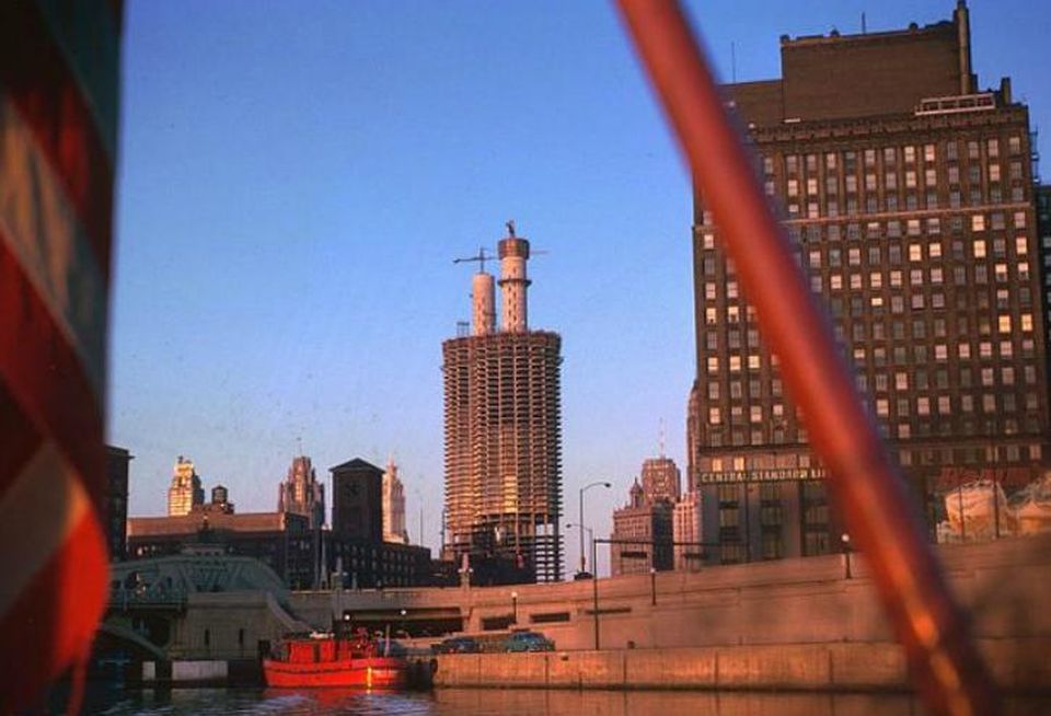 Chicago's Marina City was the first construction project in America to use tower cranes.