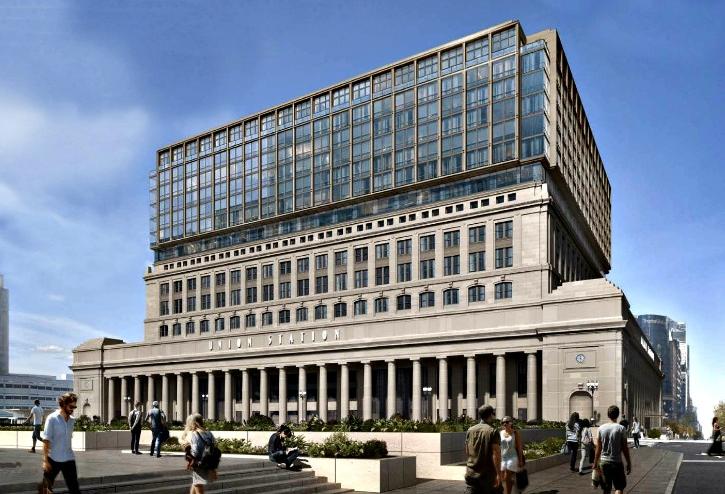 A rendering of Riverside Investment and Development's planned seven-story addition it wants to build atop Union Station's head house.