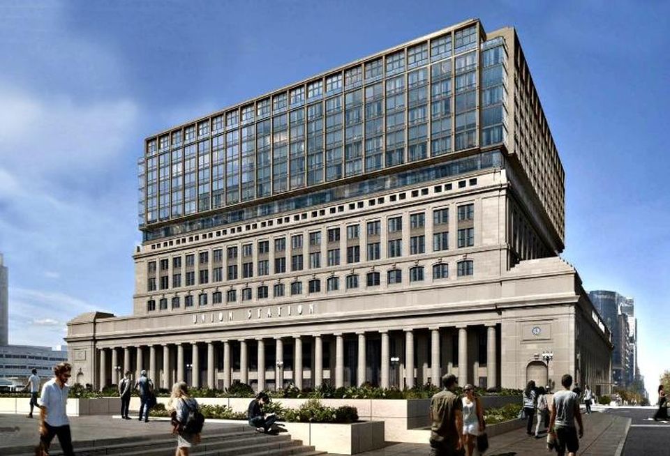 A rendering of Riverside Investment and Development's planned seven-story addition it wants to build atop Union Station's head house.