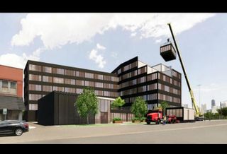 A rendering of a modular construction project envisioned by Skender.