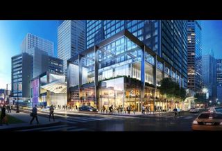 A rendering of Blackstone Group's planned renovations for Willis Tower, viewed from the corner of Jackson Boulevard and Wacker Drive
