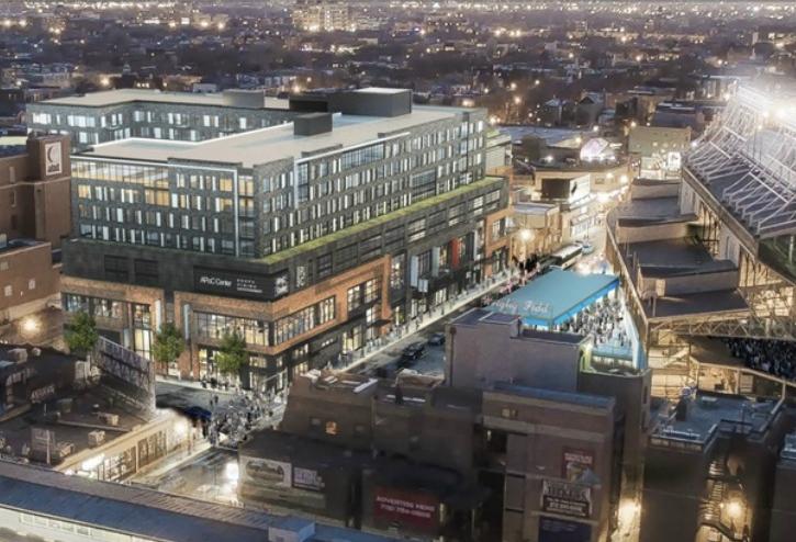 A rendering of Addison and Clark, a $140M mixed-use development from M&R Development and Bucksbaum Retail Properties