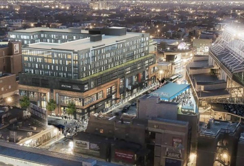 A rendering of Addison and Clark, a $140M mixed-use development from M&R Development and Bucksbaum Retail Properties