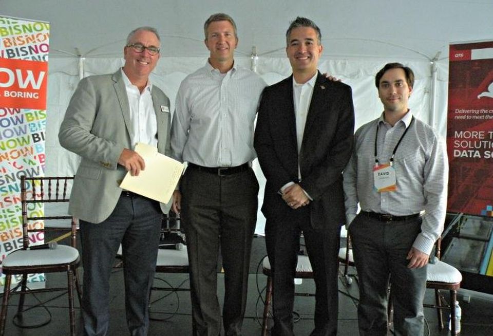 QTS director of Midwest sales Bill Winsininski, Mortenson Construction general manager Andy Stapelton, QTS Chicago site director Nabon Marisco and ESD real estate consultant David Lambiaso.