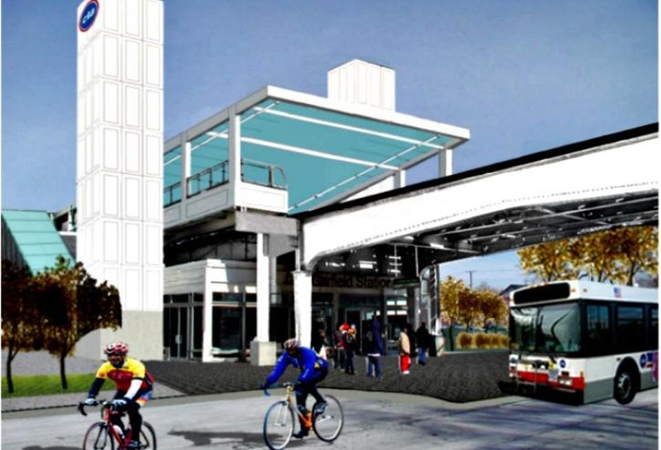 A rendering of Chicago Transit Authority's planned renovation of the Garfield Boulevard Green Line Station.