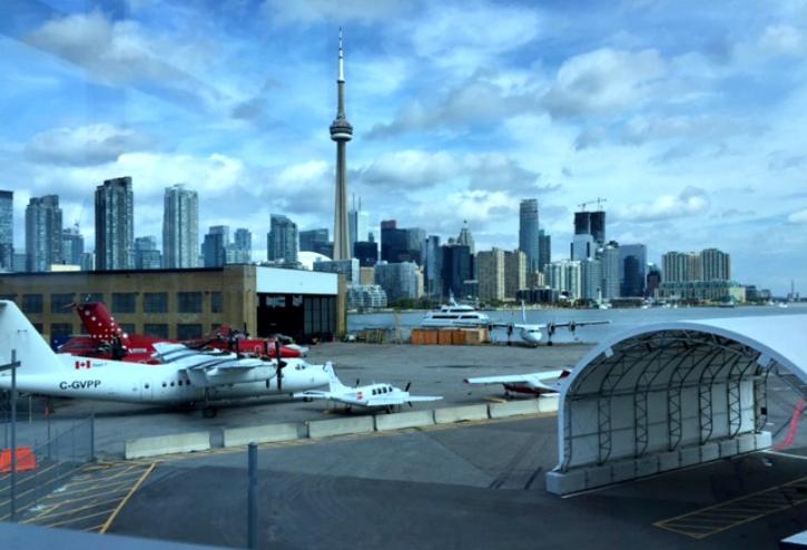 The Toronto skyline, as viewed from Billy Bishop Airport Toronto, Ontario, Canada