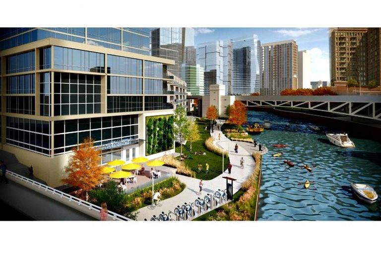 A rendering of the Tribune's Freedom Center redevelopment, seen from Grand Avenue.