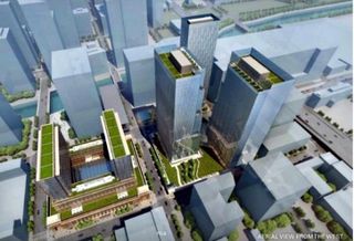 An aerial rendering of Union Station's redevelopment, viewed from the west.
