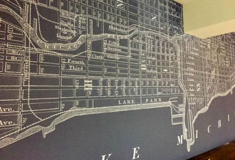 Wall art inside a suite at the Cambria Chicago Loop hotel.