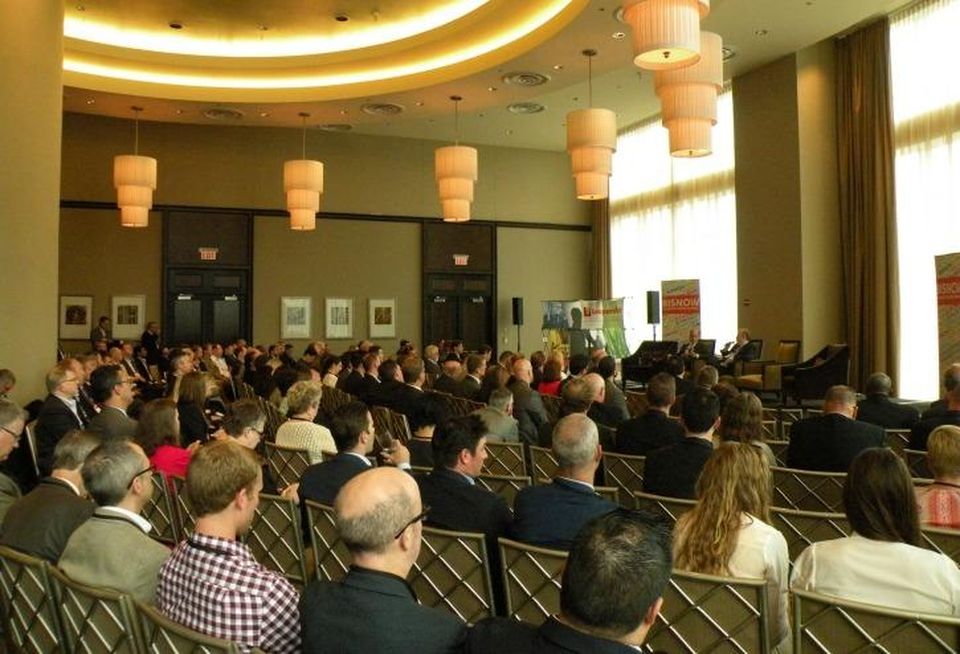 A crowd shot at Bisnow's 5th annual healthcare summit at Trump International Hotel and Tower, Chicago