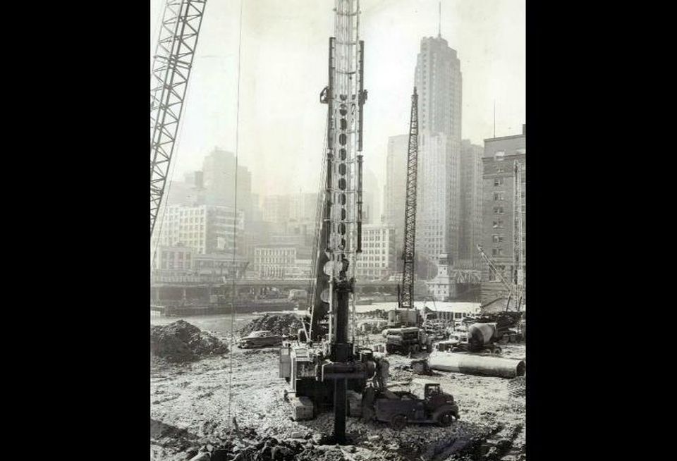 The foundation of Chicago's Marina is laid in this 1961 photo
