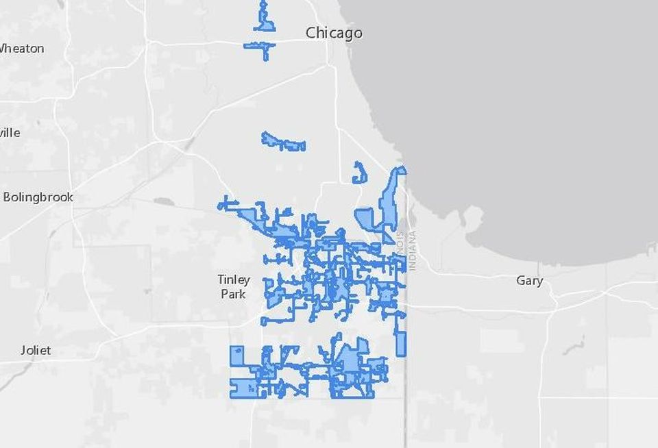 A map of proposed industrial growth zones in the Chicago market proposed by the Cook County Board.