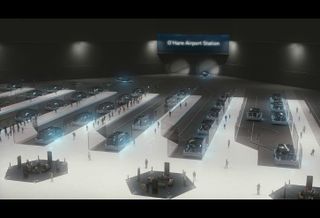 A rendering by The Boring Co. of what its station high-speed rail station at Block 37 would look like.