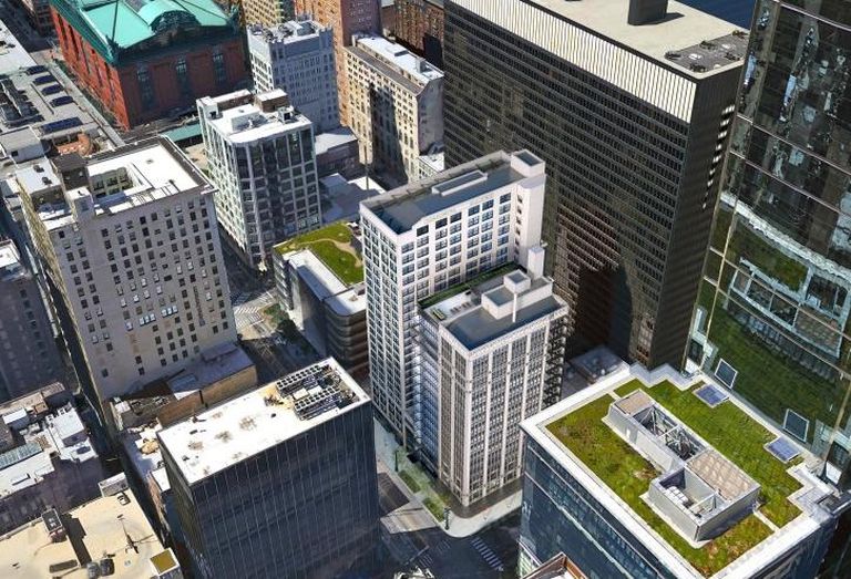An aerial rendering of CA Ventures' plans to rehab 202 and 220 South State Street.