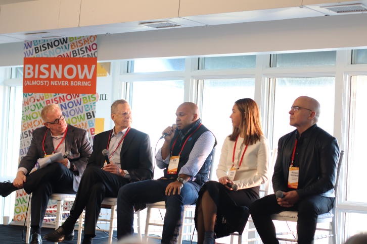 HKS Vice President Bob Bullis, who moderated, Hamilton Properties CEO Larry Hamilton, Hoque Global CEO Mike Hoque, Downtown Dallas Inc. President and CEO Kourtney Garrett and Headington Cos. President Michael Tregoning
