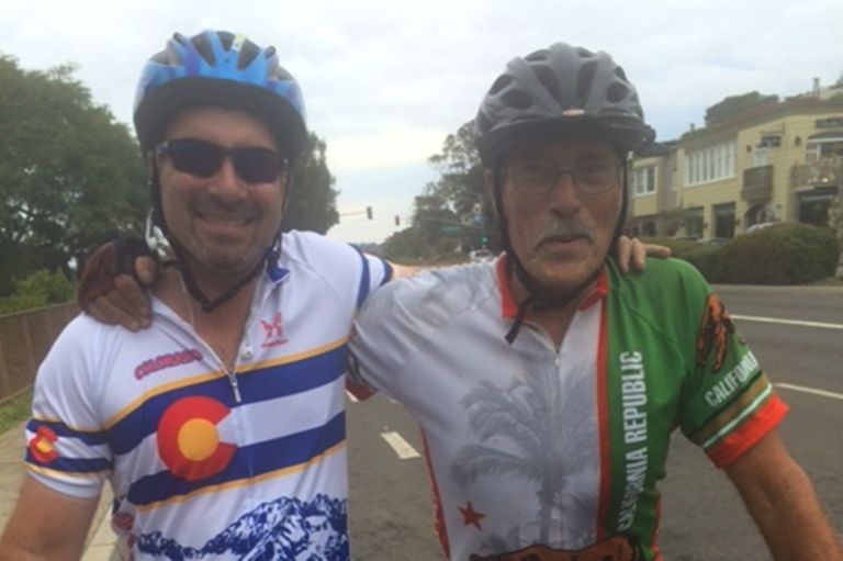 Pathfinder senior managing director Lorne Polger, snapped biking with friend Albert Gross.