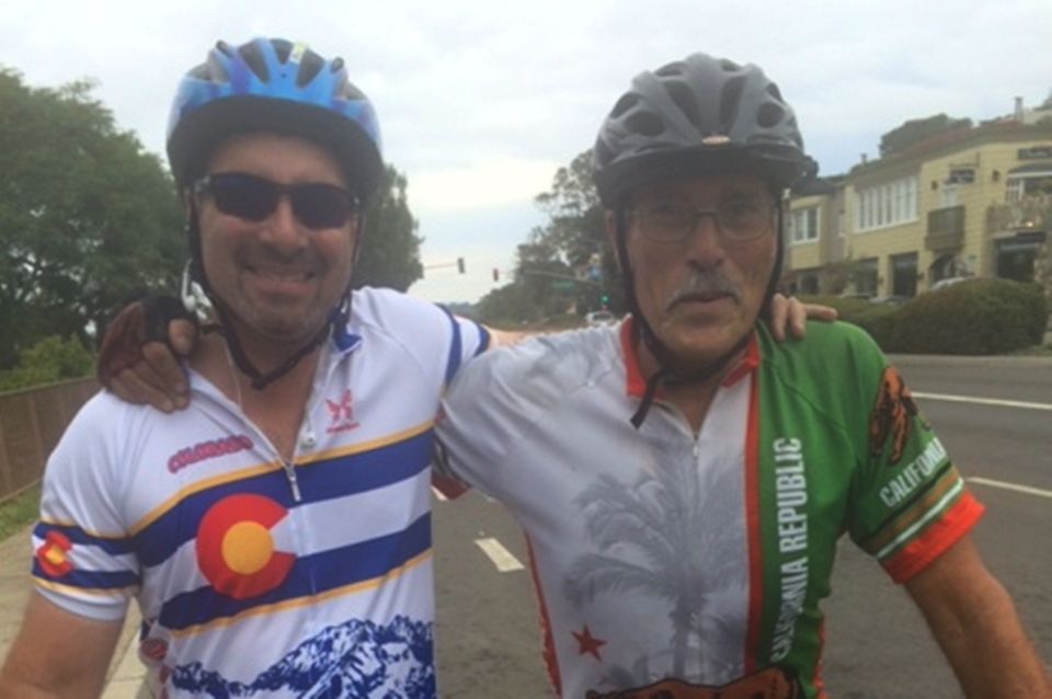 Pathfinder senior managing director Lorne Polger, snapped biking with friend Albert Gross.