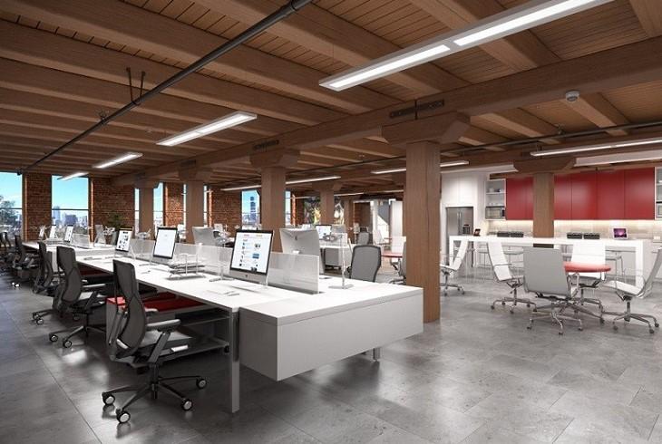 Interior of Mural Park, a new office development in Pilsen.