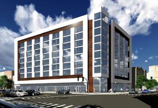 A rendering of a nine-story, mixed-use TOD at Wilson and Broadway in Chicago's Uptown neighborhood.