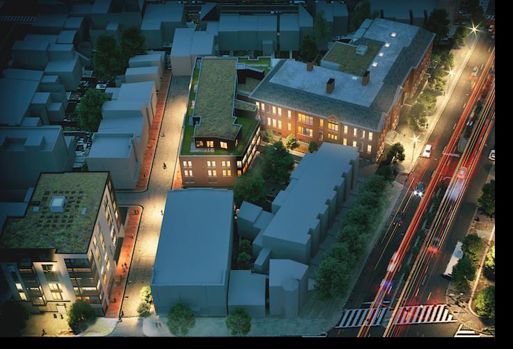 An aerial rendering of the Grimke School redevelopment