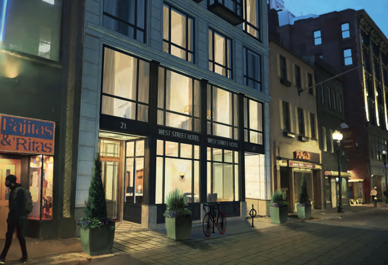 A rendering of the new hotel proposed at 17-23 West St. in Downtown Crossing.