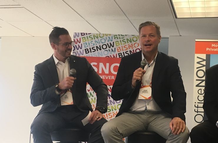 Shift Workspaces' Grant Barnhill and Bank SNB's Joe Short, who moderated.