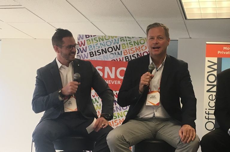 Shift Workspaces' Grant Barnhill and Bank SNB's Joe Short, who moderated.