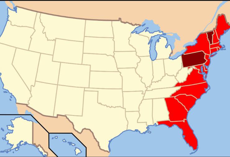 USA East Coast map
