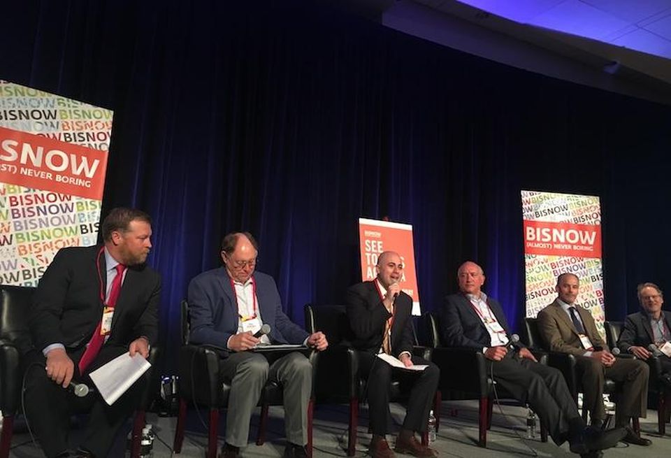 From left, McCaffery Interests' Clayton McCaffery, Partner Engineering & Science's Paul Zavalney, Essex Financial Group's Michael Salzman, United Properties' Kevin Kelly, Hensel Phelps' Allan Bliesmer, Carpenters/Contractors Cooperation Committee's David Kersh