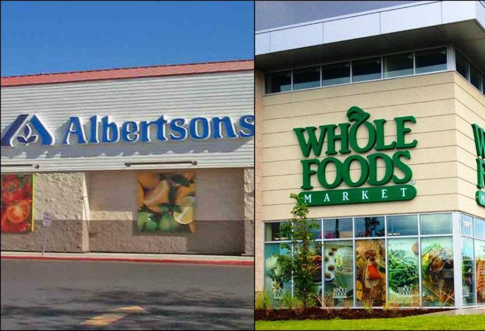 Albertsons Bid Whole Foods Albertsons link (https://commons.wikimedia.org/wiki/File:Albertsons_store.jpg)Whole Foods link (https://commons.wikimedia.org/wiki/File:Whole_Foods_Markham_Canada.jpg)