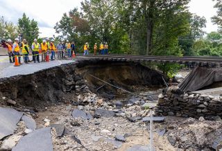 A sinkhole in Leominster was caused by excessive rainfall.