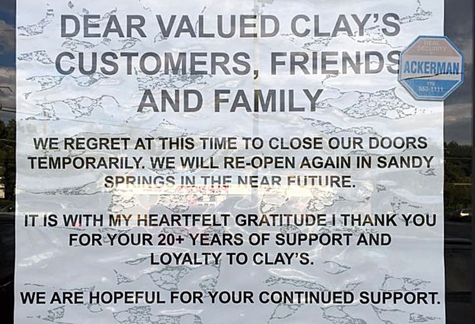 Clay's Sports Cafe goodbye sign