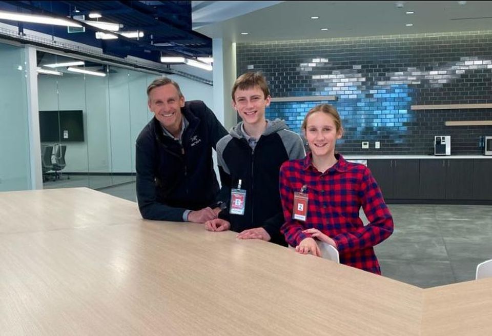 Aligned data centers CEO Andrew Schaap with his family in the company's Dallas-Fort Worth data center