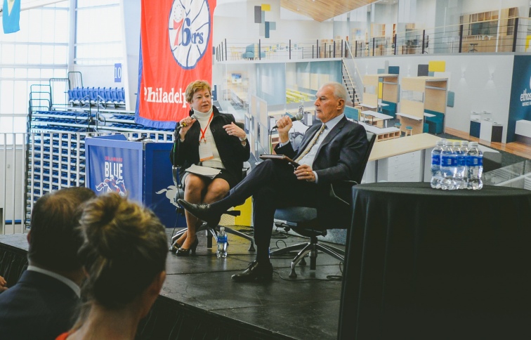 Wilmington Mayor Michael Purzycki and Saul Ewing Arnstein & Lehr Patner Pamela Scott, who moderated the mayor's keynote.