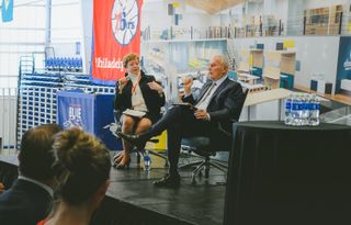 Wilmington Mayor Michael Purzycki and Saul Ewing Arnstein & Lehr Patner Pamela Scott, who moderated the mayor's keynote.