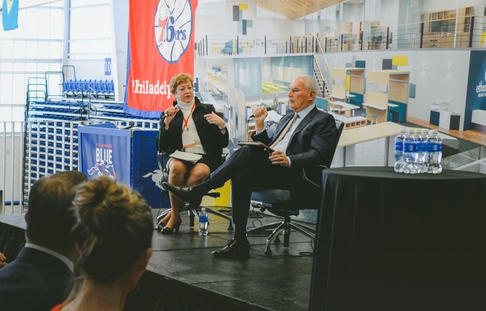 Wilmington Mayor Michael Purzycki and Saul Ewing Arnstein & Lehr Patner Pamela Scott, who moderated the mayor's keynote.