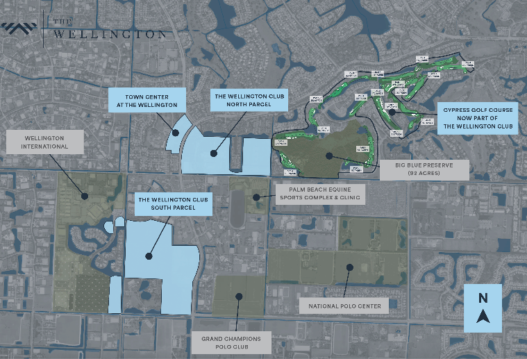 Aerial site plan of the proposed 600-acre development, The Wellington, in Wellington, Florida