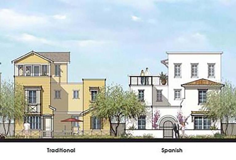 Renderings of two of the four apartment and townhomes Shopoff Realty Investments and Argosy Real Estate Partners' plans to build in downtown Anaheim.