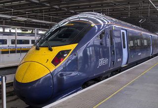 A UK high speed train - used on the Paris London route - at St Pancras Station, London
