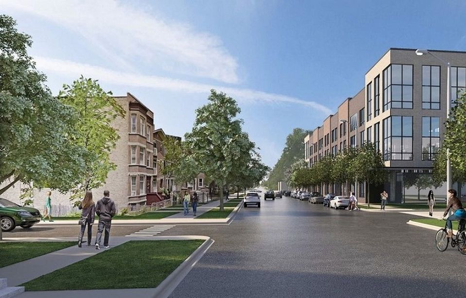 A view of Ogden Commons, a new community in North Lawndale.