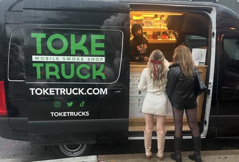 A mobile smoke shop truck seen on the streets of Austin.