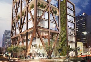 A rendering of the street-level view of The One
