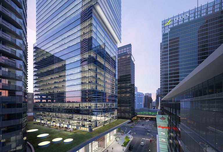 A rendering of 16 York showing the green roof it will share with neighbouring Ice Condos.