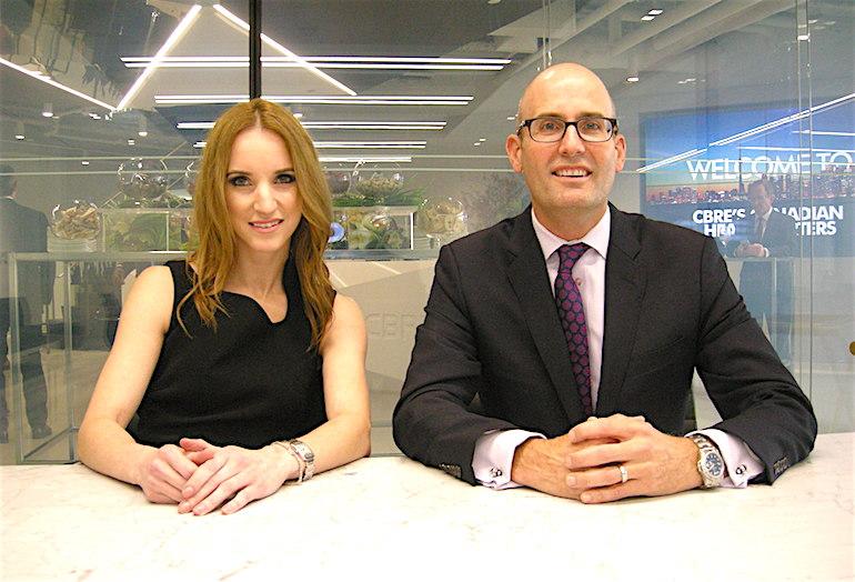 CBRE corporate strategy VP Ashley O’Neill and GTA regional managing director and EVP Werner Deitel in the boardroom of the firm’s new downtown digs, on floors 11/12 of LEED Gold 145 King W.
