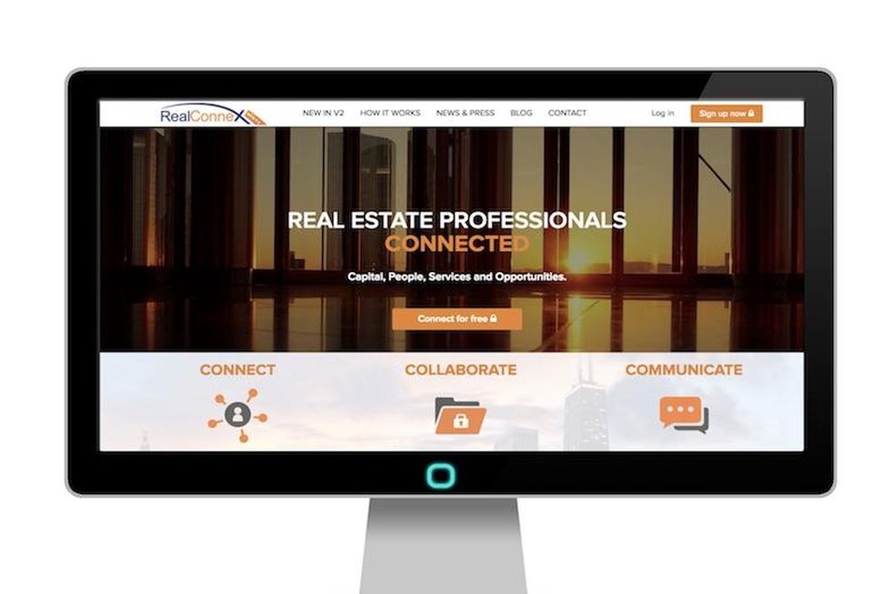 A screenshot of the RealConnex homepage