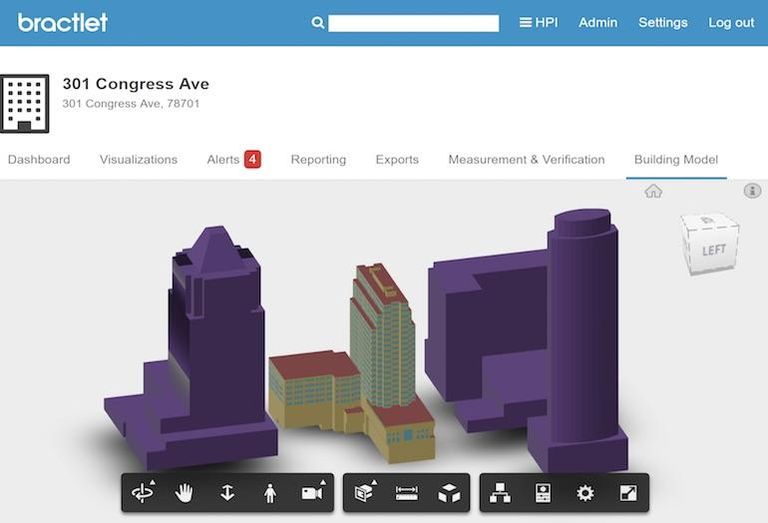 A screenshot of a Bractlet building model, or digital twin, of 301 Congress in Austin.