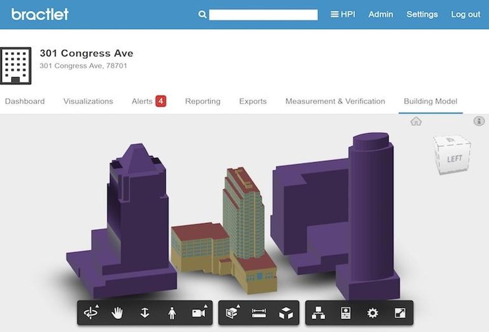 A screenshot of a Bractlet building model, or digital twin, of 301 Congress in Austin.
