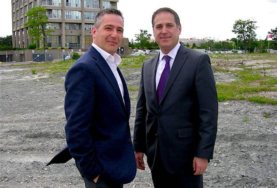 Lindvest VP Michoel Klugmann and sales director Joseph Alberga on the site of Sonic Condos.