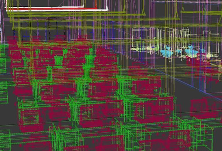 A 3D model of office space made using Floored technology
