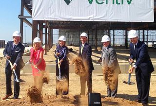 Pictured at the recent groundbreaking for Veritiv's new HQ: Savills Studley Canada founder Stan Krawitz (who brokered the deal); Mississauga Mayor Bonnie Crombie, Veritiv’s chair/CEO Mary Laschinger and president Jason Alderman; Mississauga Board of Trade president David Wojcik; and Blair Wolk, VP for Orlando Corp, which owns the land and is developing the facility for Veritiv.